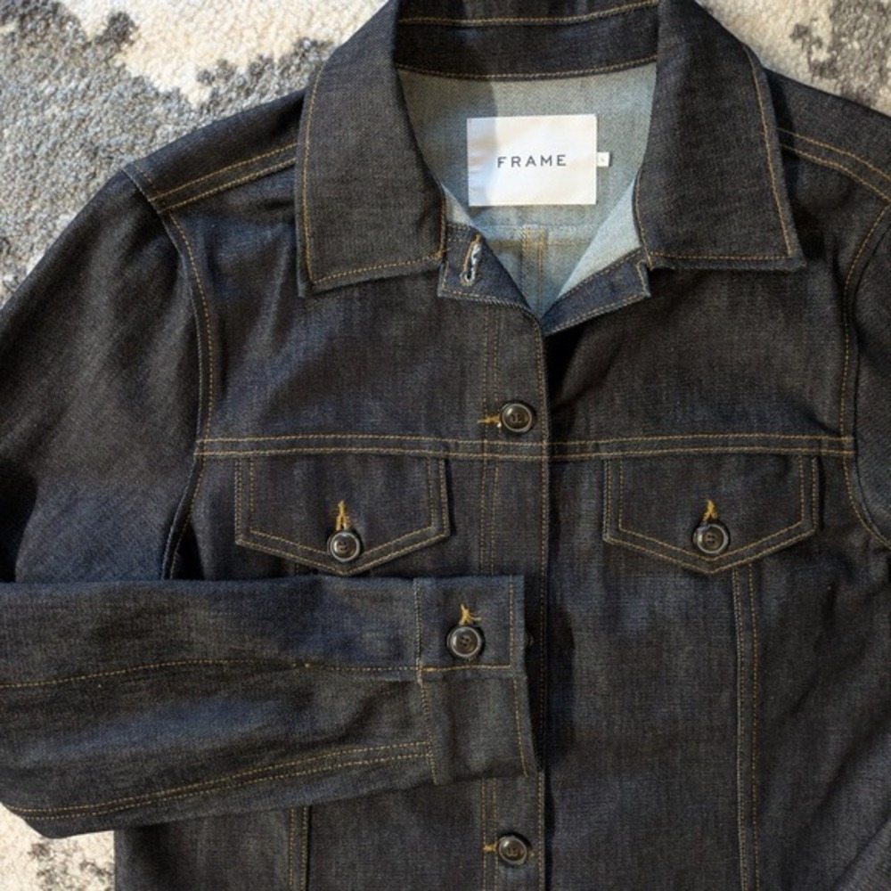 FRAME Denim‎ Trucker Jacket Dark Wash Button Front Men's Large